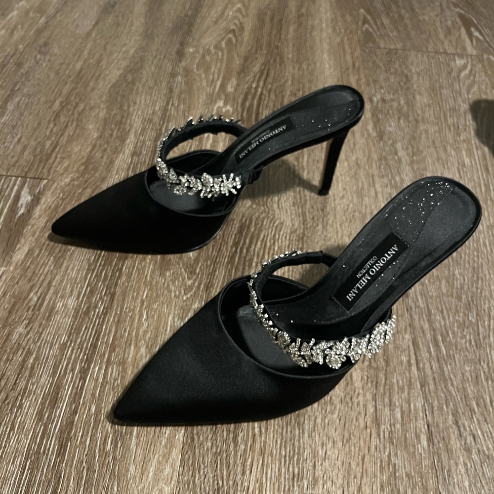 ANTONIO MELANI Black Heels with Crystal Accents